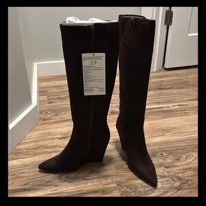 THE DROP dark brown tall suede wedge heeled boots BRAND NEW